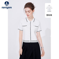 Navigare意大利小帆船女士小香风短袖针织开衫短款外套2324524505 白 L  科技白