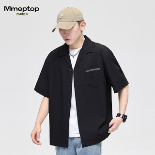 MMOPTOP纯色日系短袖衬衫男夏季休闲印花潮流宽松外套MMCM01黑色3XL 3XL（150-170斤）