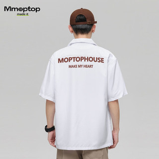 MMOPTOP纯色日系短袖衬衫男夏季休闲印花潮流宽松外套MMCM01白色2XL