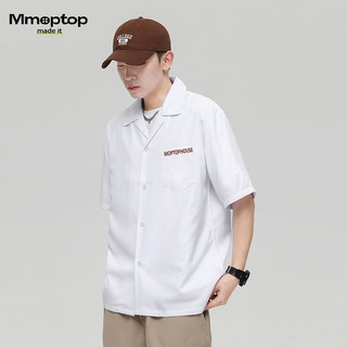 MMOPTOP纯色日系短袖衬衫男夏季休闲印花潮流宽松外套MMCM01白色2XL