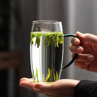 一朵棠 耐高温绿茶杯透明玻璃带把手泡茶杯办公室水杯单人家用喝茶杯