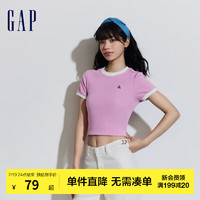 Gap女装2024夏季辣妹紧身短袖T恤撞色亲肤舒适女友T429376 粉红色 170/88A(L) 亚洲尺码