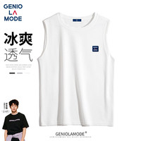 GENIOLAMODE品牌背心男美式简约无袖坎肩夏季上衣休闲百搭华夫格男士打底衫潮 白色 L(110斤-125斤)