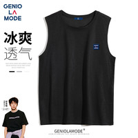 GENIOLAMODE品牌背心男美式简约无袖坎肩夏季上衣休闲百搭华夫格男士打底衫潮 黑色 4XL(170斤-190斤)