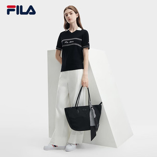 FILA 斐乐女子织衫2024夏季时尚休闲翻领POLO短袖上衣 传奇蓝-NV 170/88A/L