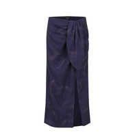 URBAN REVIVO 女装时髦小众撞色印花褶皱直筒半裙 UWH540044 深紫 XS