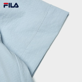 FILA Emerald斐乐女子梭织连衣裙2024秋季时尚宽松翻领收腰裙 浅白蓝-LB 2XL 180/96A