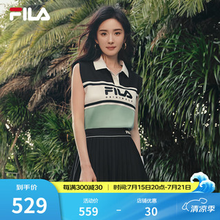 FILA 斐乐女士梭织裙2024夏季时尚基础百褶裙半身裙 正黑色-BK 165/66A/M