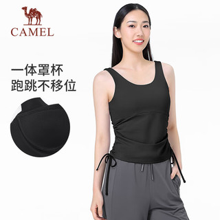 骆驼（CAMEL）冰感速干一体罩杯弹力收腰女运动背心 Y24BY0L2030 幻影黑 XXL 【一体罩杯】2030，幻影黑