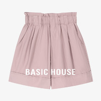 百家好（Basic House）纯色百搭夏日通勤休闲修身显瘦短款休闲裤女B0624A50982 粉色 L