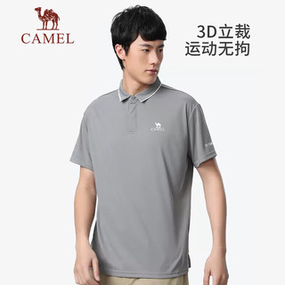 骆驼（CAMEL）户外运动速干T恤女短袖简约立领宽松透气POLO衫 A13BAVaV060 无际白男 S