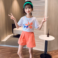 小马宝莉女童套装2024夏装儿童中大童休闲轻薄透气短袖T恤加短裤 2006桔色 130