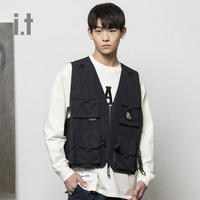 it izzue男装拉链马甲休闲夏季街头机能感多口袋背心7600S3K