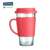 三光云彩 Glasslock玻璃办公家用带把手带盖儿童茶水牛奶杯 500ml 胭脂红