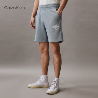 Calvin Klein Jeans夏季男士字母叠印ck松紧腰纯棉休闲运动针织短裤J324250 PN6-椰青灰 S