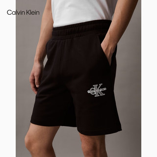 Calvin Klein Jeans夏季男士字母叠印ck松紧腰纯棉休闲运动针织短裤J324250 BEH-太空黑 XL