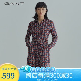 GANT甘特夏季女士时尚气质复古印花莱赛尔衬衫式连衣裙4503156 433夜蓝色 34