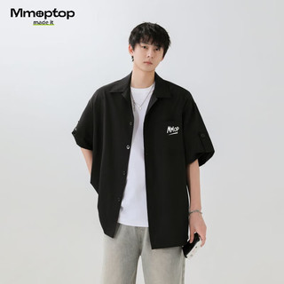 MMOPTOP短袖衬衫男士夏季潮牌字母印花宽松休闲外套MMCS01黑色2XL 2XL（155-170斤）