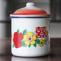 晨华飞跃 8-16cm特大号复古怀旧搪瓷杯子老式茶缸搪瓷水杯大把铁缸子 搪瓷花介杯 12cm