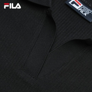 FILA 斐乐女子针织连衣裙2024夏时尚修身POLO领短袖裙子 正黑色-BK 180/96A/XXL