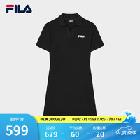 FILA 斐乐女子针织连衣裙2024夏时尚修身POLO领短袖裙子 正黑色-BK 175/92A/XL