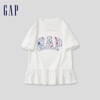 GAP女童夏季花卉logo荷叶边T恤儿童装上衣465954 白色 120cm(XS)亚洲尺码