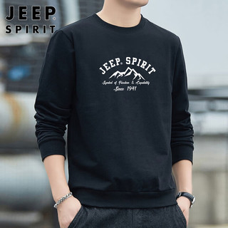 JEEP SPIRIT吉普卫衣男春秋季圆领上衣男士印花打底衫宽松长袖T恤 黑色 4XL 