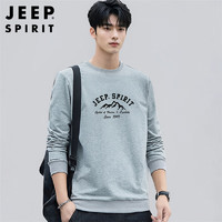 JEEP SPIRIT吉普卫衣男春秋季圆领上衣男士印花打底衫宽松长袖T恤 灰色 4XL 