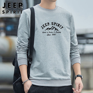 JEEP SPIRIT吉普卫衣男春秋季圆领上衣男士印花打底衫宽松长袖T恤 灰色 4XL 