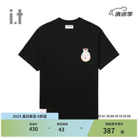 :CHOCOOLATE it 男女同款宽松短袖T恤2024夏季可爱趣致半袖011580 BKX/黑色 XS