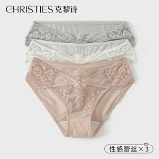 Christies女士内裤女性感蕾丝5A抗菌纯棉裆低腰少女生纯欲风少妇短裤3条装 柔纱白+香盈粉+淡雅灰 M（40-50KG）