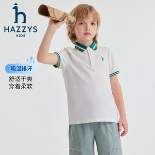 哈吉斯（HAZZYS）品牌童装男童T恤2024夏季干爽透气排汗弹力宽松短袖POLO衫 黛绿色 160cm