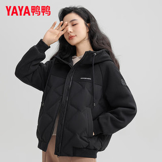 鸭鸭（YAYA）【90+系列】羽绒服女短款2024冬季时尚潮流连帽轻薄外套上衣K 黑色 160/84A(M)