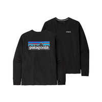 Patagonia 巴塔哥尼亚 男士P-6 Logo户外混纺潮流长袖T恤 黑色 L