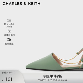 CHARLES&KEITHCK1-70900283女士金属链饰尖头平底凉鞋 Green绿色 38