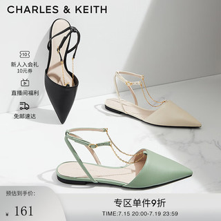 CHARLES&KEITHCK1-70900283女士金属链饰尖头平底凉鞋 粉白色Chalk 37