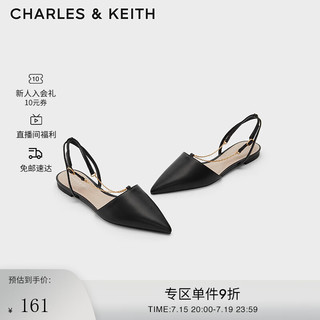 CHARLES&KEITHCK1-70900283女士金属链饰尖头平底凉鞋 Black黑色 36