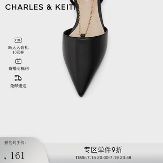 CHARLES&KEITHCK1-70900283女士金属链饰尖头平底凉鞋 Black黑色 36