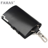 斐曼钥匙包男士大容量腰挂耐磨牛皮零钱包汽车钥匙包收纳钥匙扣家用款 净面黑色