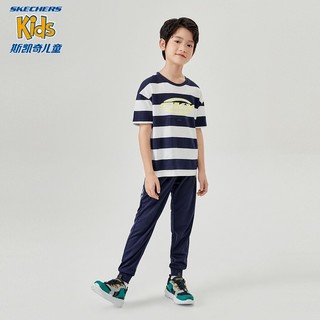 Skechers斯凯奇儿童鞋磁吸扣男童运动鞋夏季透气网鞋个性潮鞋405200L 海军蓝色/绿色/LGNV 30码