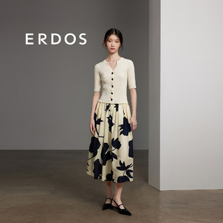 ERDOS 24春夏圆领抽条修身显瘦简约优雅V领开衫百搭日常女针织衫 白 160/84A/M