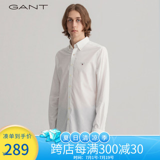 GANT 甘特夏季男士时尚休闲美式经典简约透气舒适长袖衬衫|3046402 110白色 L