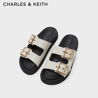 CHARLES&KEITH CK1-71720032女士金属扣带设计露趾凉拖 粉白色Chalk 35