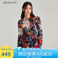 GANT 甘特夏季女士气质优雅复古花卉印花丝棉透气长袖衬衫|4320163 433花色 34