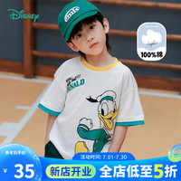 迪士尼宝宝童装男童T恤迪士尼宝宝系列卡通舒适透气短袖T恤 232S1793本白 90