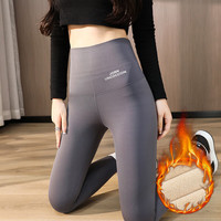 序匠鲨鱼裤女外穿修身显瘦冬季加绒加厚高腰瑜伽高弹加长打底裤 灰色厚绒款正常款 2228-8 L
