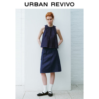 URBAN REVIVO 女士气质木耳边坎肩无袖牛仔衬衫 UWU840082