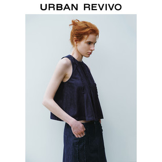 URBAN REVIVO 女士气质木耳边坎肩无袖牛仔衬衫 UWU840082