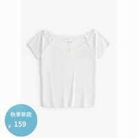 HOLLISTER24秋美式甜美蕾丝蝴蝶结短款短袖T恤 女 KI339-3737 白色 L (165/100A)