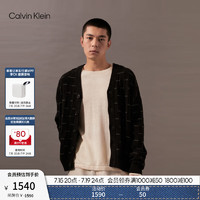 Calvin Klein Jeans24早秋新款男士休闲通勤ck格纹纯棉纽扣针织开衫J325914 BEH-太空黑